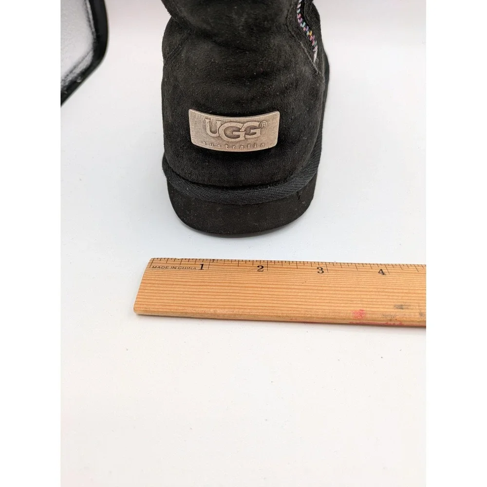 UGG Australia Boots Kids Size 4 Black Suede Shearling Zip Mid Calf Winter